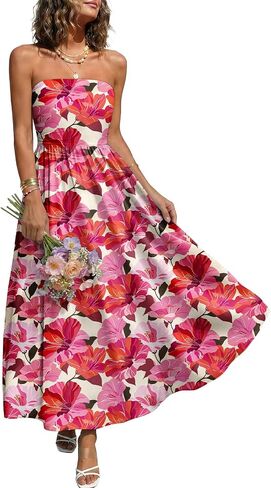 LILLUSORY Womens Floral Maxi Dress Smocked Flowy Sundress with Pockets in Saudi Arabia