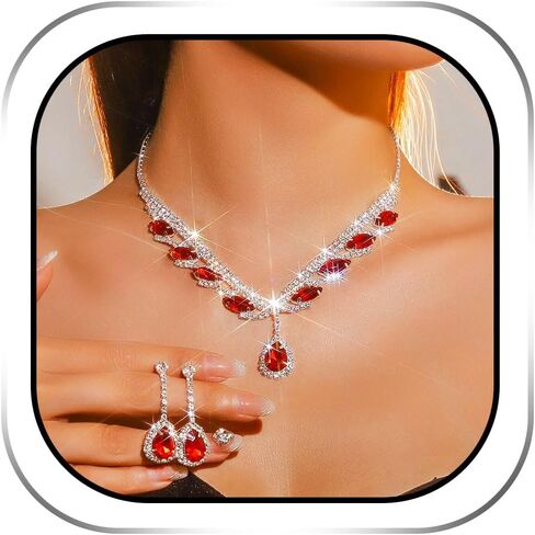 JEAIRTS Rhinestone Necklace Earrings Set for Women Black Crystal Prom Wedding Jewelry Accessories in Saudi Arabia