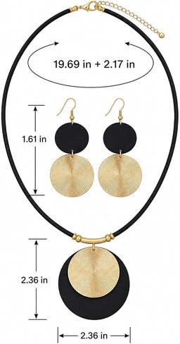 Gold Disc Jewelry Sets for Women Chunky Black Leather Cord Medallion Pendant Necklace Boho Unique Circle Statement Earring Costume Prom Jewelry Accessories in Saudi Arabia