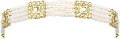 Aheli Traditional Gold Plated White Kundan Studded Matha Patti Sheeshphool Sheeshpatti Ethnic Fashion Stylish Jewellery Gift for Women in Kuwait