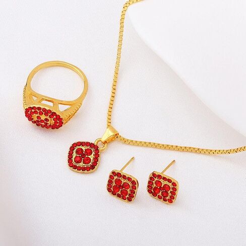 925 Sterling Silver Jewelry Set for Women, 3-Piece Geometric Necklace Ring Earrings Set with Sparkling CZ in Kuwait