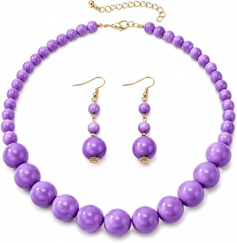Boho Beaded Necklace and Earrings Set for Women, Colorful Beach Jewelry Set, Bohemian Statement Necklace Set in Purple Blue Red Yellow, Summer Vacation Festival Accessories in Kuwait