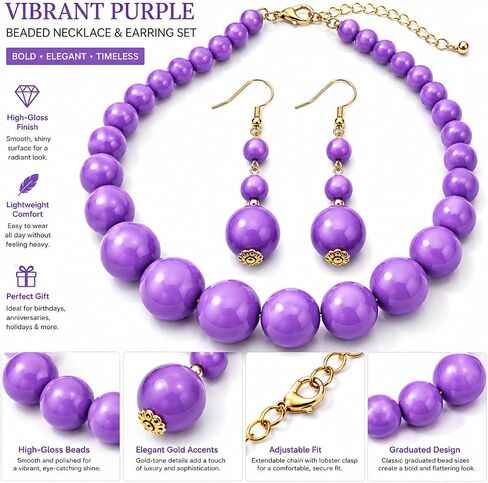 Boho Beaded Necklace and Earrings Set for Women, Colorful Beach Jewelry Set, Bohemian Statement Necklace Set in Purple Blue Red Yellow, Summer Vacation Festival Accessories in Saudi Arabia
