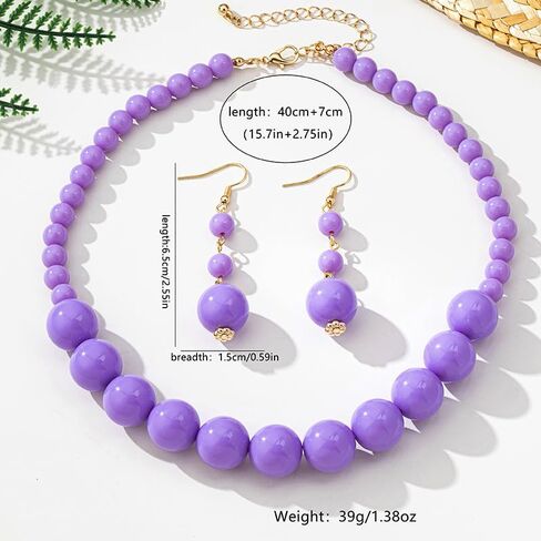 Boho Beaded Necklace and Earrings Set for Women, Colorful Beach Jewelry Set, Bohemian Statement Necklace Set in Purple Blue Red Yellow, Summer Vacation Festival Accessories in Saudi Arabia