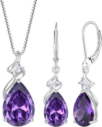 Amethyst Jewelry Set 925 Sterling Silver February Birthstone Necklace Earrings Teardrop Jewelry for Women in Saudi Arabia