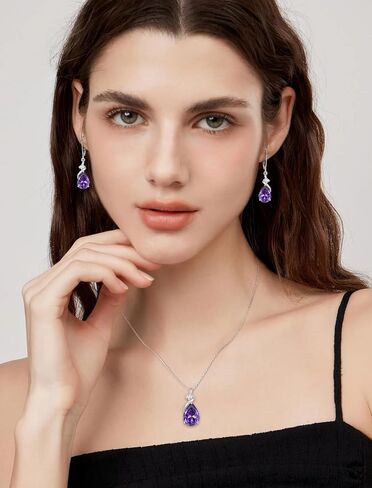 Amethyst Jewelry Set 925 Sterling Silver February Birthstone Necklace Earrings Teardrop Jewelry for Women in Saudi Arabia