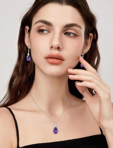 Amethyst Jewelry Set 925 Sterling Silver February Birthstone Necklace Earrings Teardrop Jewelry for Women in Saudi Arabia