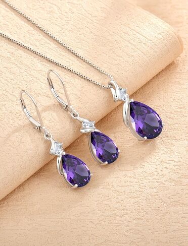 Amethyst Jewelry Set 925 Sterling Silver February Birthstone Necklace Earrings Teardrop Jewelry for Women in Saudi Arabia