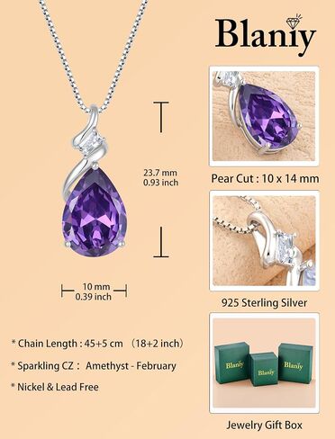 Amethyst Jewelry Set 925 Sterling Silver February Birthstone Necklace Earrings Teardrop Jewelry for Women in Saudi Arabia