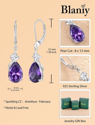 Amethyst Jewelry Set 925 Sterling Silver February Birthstone Necklace Earrings Teardrop Jewelry for Women in Saudi Arabia