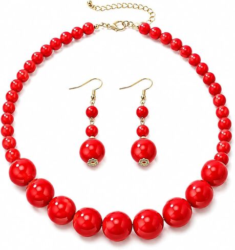 Boho Beaded Necklace and Earrings Set for Women, Colorful Beach Jewelry Set, Bohemian Statement Necklace Set in Purple Blue Red Yellow, Summer Vacation Festival Accessories in Saudi Arabia