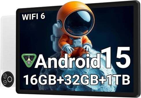 Tablet 10 Inch Android 15 OS GMS Certified Tablets PC 1.8 GHz 5-Core 16 (3+13) GB RAM 32 GB ROM 1 TB Expandable 1280x800 HD IPS Touch Screen 5000 mAh WiFi 6 Bluetooth 5.4 Dual Camera 2025 (Black) in Kuwait