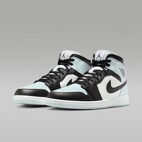 حذاء Air Jordan 1 Mid للرجال (أسود/هالة/أبيض/أزرق مربع) in Kuwait