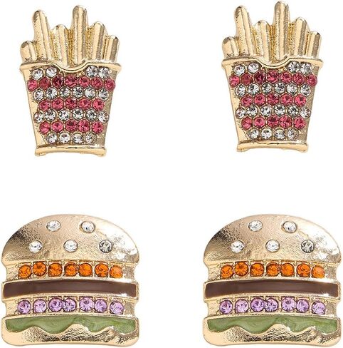 Shining Hamburger French Fries Popcorn Rhinestone Beaded Earrings for Women in Saudi Arabia