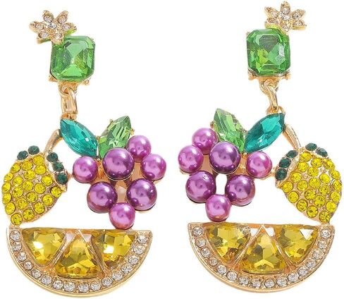 WCRAZYE Lemon Earrings for Women Chic Cute Rhinestone Crystal Fruits Drop Dangle Earrings Dainty Fruit Gold Earring Yellow Orange Charm Birthday Valentine's Day Mother's Day Cosplay Gift in Kuwait