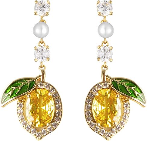 WCRAZYE Lemon Earrings for Women Chic Cute Rhinestone Crystal Fruits Drop Dangle Earrings Dainty Fruit Gold Earring Yellow Orange Charm Birthday Valentine's Day Mother's Day Cosplay Gift in Kuwait