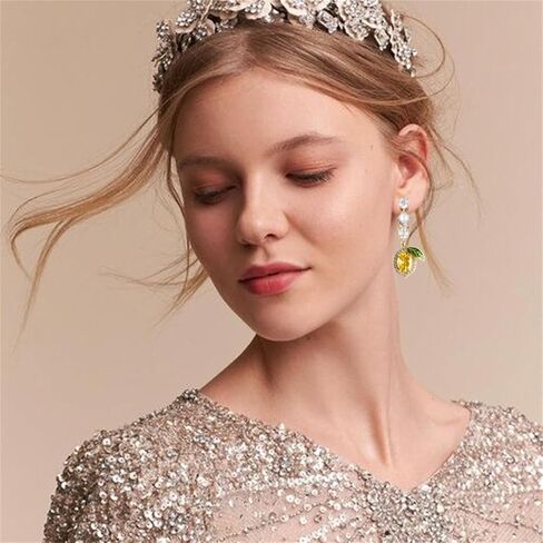 WCRAZYE Lemon Earrings for Women Chic Cute Rhinestone Crystal Fruits Drop Dangle Earrings Dainty Fruit Gold Earring Yellow Orange Charm Birthday Valentine's Day Mother's Day Cosplay Gift in Kuwait