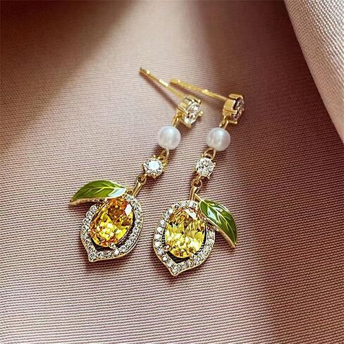 WCRAZYE Lemon Earrings for Women Chic Cute Rhinestone Crystal Fruits Drop Dangle Earrings Dainty Fruit Gold Earring Yellow Orange Charm Birthday Valentine's Day Mother's Day Cosplay Gift in Kuwait