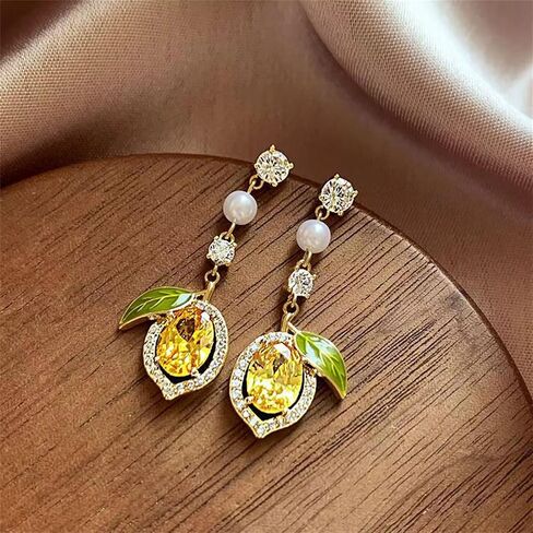 WCRAZYE Lemon Earrings for Women Chic Cute Rhinestone Crystal Fruits Drop Dangle Earrings Dainty Fruit Gold Earring Yellow Orange Charm Birthday Valentine's Day Mother's Day Cosplay Gift in Kuwait
