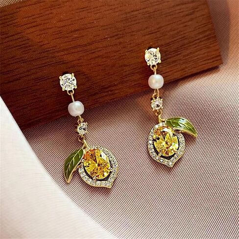 WCRAZYE Lemon Earrings for Women Chic Cute Rhinestone Crystal Fruits Drop Dangle Earrings Dainty Fruit Gold Earring Yellow Orange Charm Birthday Valentine's Day Mother's Day Cosplay Gift in Kuwait
