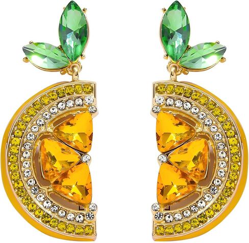 WCRAZYE Lemon Earrings for Women Chic Cute Rhinestone Crystal Fruits Drop Dangle Earrings Dainty Fruit Gold Earring Yellow Orange Charm Birthday Valentine's Day Mother's Day Cosplay Gift in Kuwait