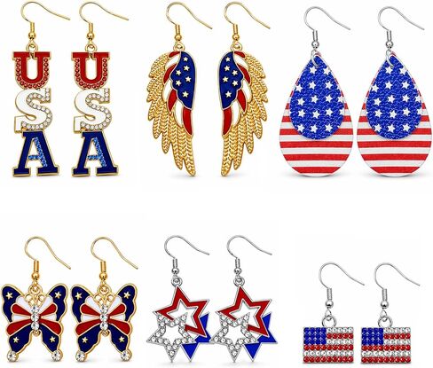 4th of July Earrings for Women American Flag Dangle Earring Patriotic Earrings USA Independence Day Jewelry 4th of July Accessories Red White Blue Gifts 250 Anniversary America Celebration in Saudi Arabia