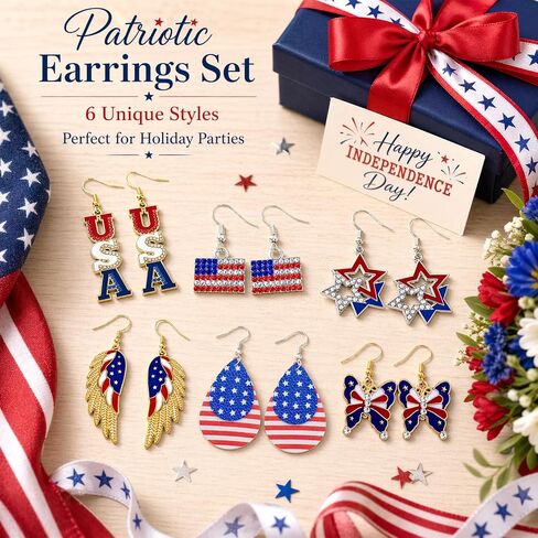 4th of July Earrings for Women American Flag Dangle Earring Patriotic Earrings USA Independence Day Jewelry 4th of July Accessories Red White Blue Gifts 250 Anniversary America Celebration in Saudi Arabia