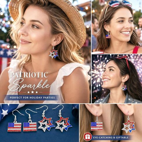 4th of July Earrings for Women American Flag Dangle Earring Patriotic Earrings USA Independence Day Jewelry 4th of July Accessories Red White Blue Gifts 250 Anniversary America Celebration in Saudi Arabia