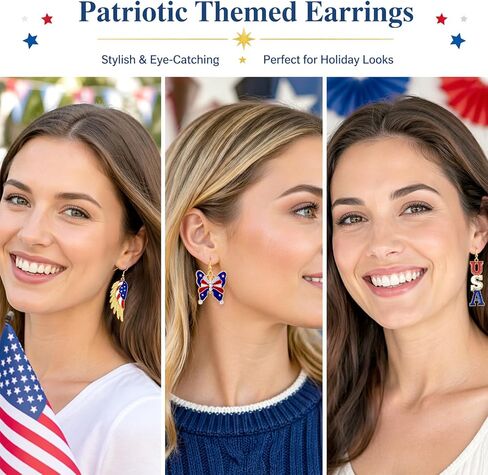 4th of July Earrings for Women American Flag Dangle Earring Patriotic Earrings USA Independence Day Jewelry 4th of July Accessories Red White Blue Gifts 250 Anniversary America Celebration in Saudi Arabia
