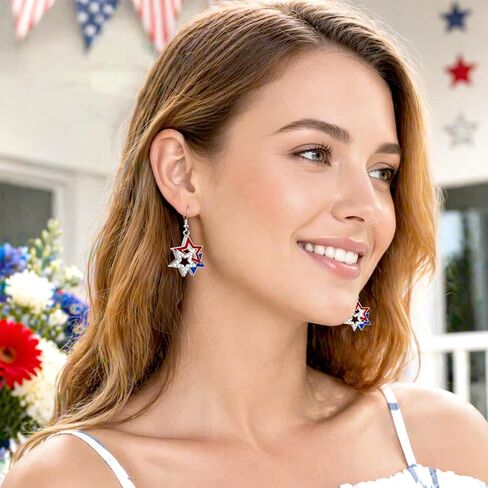 4th of July Earrings for Women American Flag Dangle Earring Patriotic Earrings USA Independence Day Jewelry 4th of July Accessories Red White Blue Gifts 250 Anniversary America Celebration in Saudi Arabia