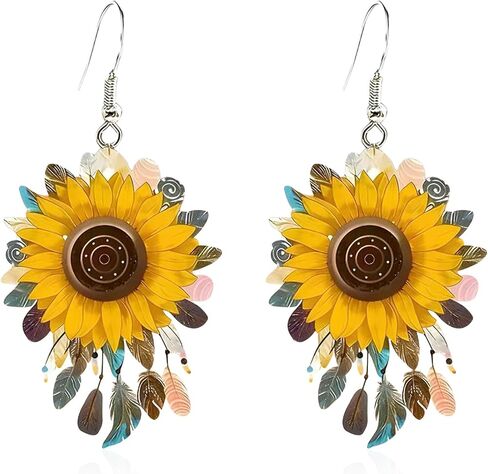 Bohemian Sunflower Earrings for Women Acrylic Flower Dangle Drop Earrings Summer Jewelry in Kuwait