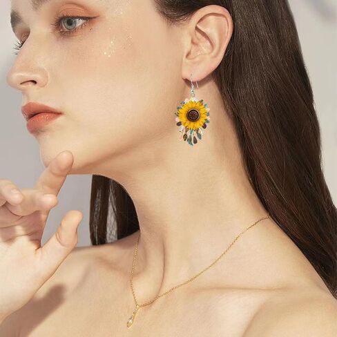 Bohemian Sunflower Earrings for Women Acrylic Flower Dangle Drop Earrings Summer Jewelry in Kuwait