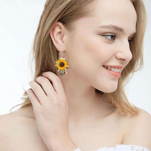 Bohemian Sunflower Earrings for Women Acrylic Flower Dangle Drop Earrings Summer Jewelry in Kuwait