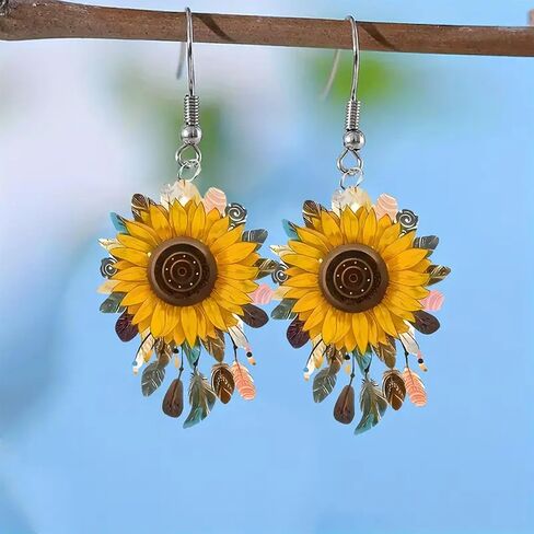Bohemian Sunflower Earrings for Women Acrylic Flower Dangle Drop Earrings Summer Jewelry in Kuwait