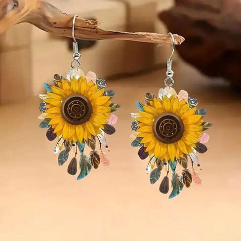 Bohemian Sunflower Earrings for Women Acrylic Flower Dangle Drop Earrings Summer Jewelry in Kuwait