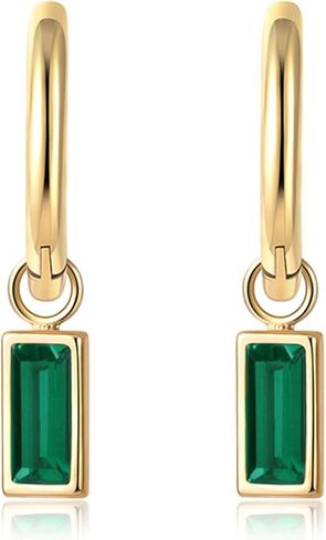 18K Gold Plated Hoop Square Dangle Earrings Emerald Green Blue Red Black Cubic Zirconia Earrings Dainty Pretty Drop Jewelry in Saudi Arabia