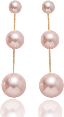 Pink Pearl Drop Earrings for Women, 925 Sterling Silver Pin, Gold Plated Dangle Earrings Classic Pearl Jewelry Gifts in Saudi Arabia