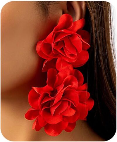 Big Flower Drop Earrings for Women Lightweight Fabric Floral Dangle Earrings Oversized Statement Boho Flower Earrings for Party Vacation Beach Birthday Holiday in Saudi Arabia