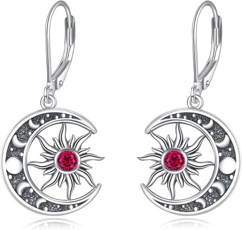 Birthstone Earrings 925 Sterling Silver Birthstone Dangle Earrings Sun Moon Jewelry Gifts for Women in Saudi Arabia