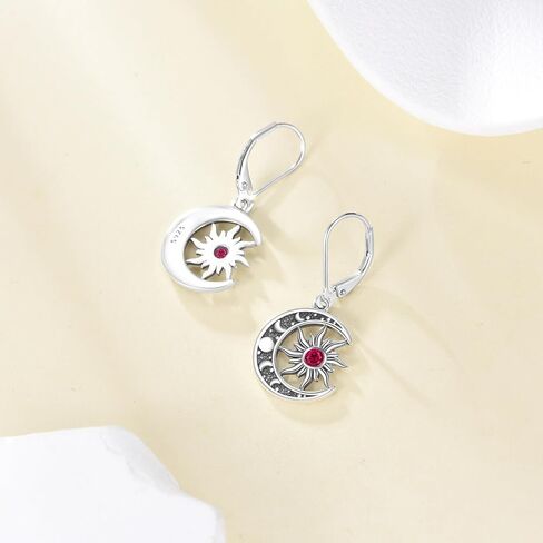 Birthstone Earrings 925 Sterling Silver Birthstone Dangle Earrings Sun Moon Jewelry Gifts for Women in Saudi Arabia