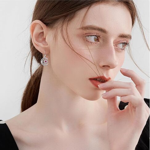 Birthstone Earrings 925 Sterling Silver Birthstone Dangle Earrings Sun Moon Jewelry Gifts for Women in Saudi Arabia