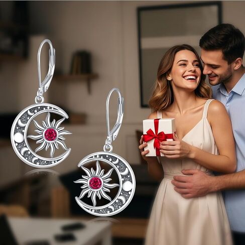 Birthstone Earrings 925 Sterling Silver Birthstone Dangle Earrings Sun Moon Jewelry Gifts for Women in Saudi Arabia