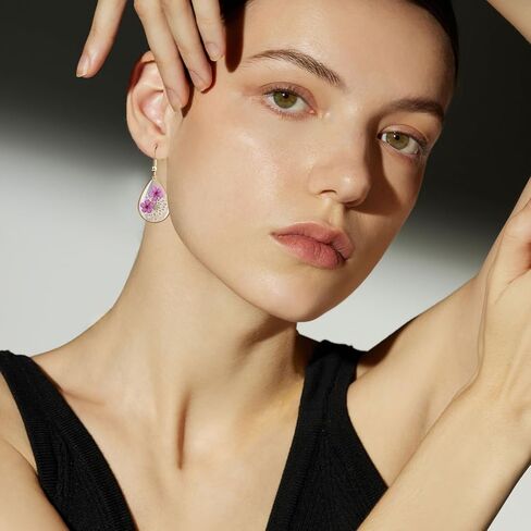 Pressed Flower Earrings for Women - Real Narcissus & Lace Flower Teardrop Dangle Earrings in 14K Gold Plated, Unique Botanical Jewelry in Kuwait