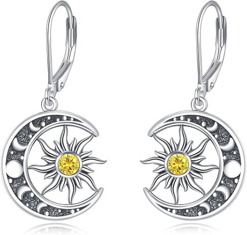 Birthstone Earrings 925 Sterling Silver Birthstone Dangle Earrings Sun Moon Jewelry Gifts for Women in Saudi Arabia