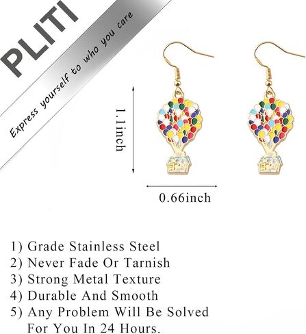 PLITI Carl And Ellie Earrings Adventure Awaits Rainbow Balloon Gift Flying Balloon House Gift Anniversary Wedding Gifts in Kuwait