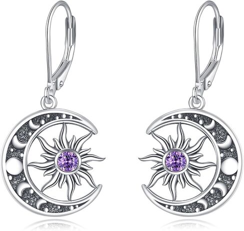 Birthstone Earrings 925 Sterling Silver Birthstone Dangle Earrings Sun Moon Jewelry Gifts for Women in Saudi Arabia