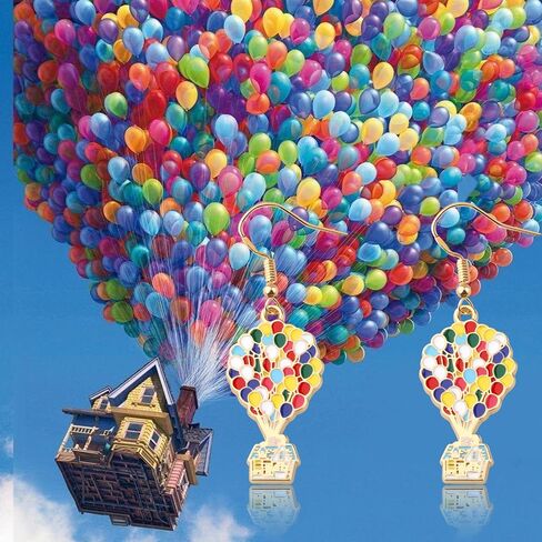 PLITI Carl And Ellie Earrings Adventure Awaits Rainbow Balloon Gift Flying Balloon House Gift Anniversary Wedding Gifts in Kuwait
