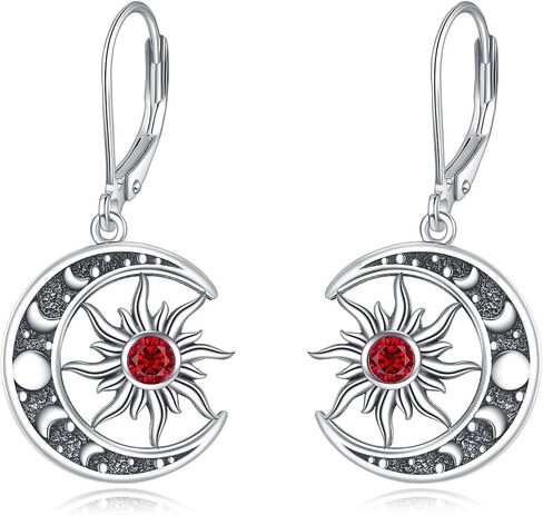 Birthstone Earrings 925 Sterling Silver Birthstone Dangle Earrings Sun Moon Jewelry Gifts for Women in Saudi Arabia