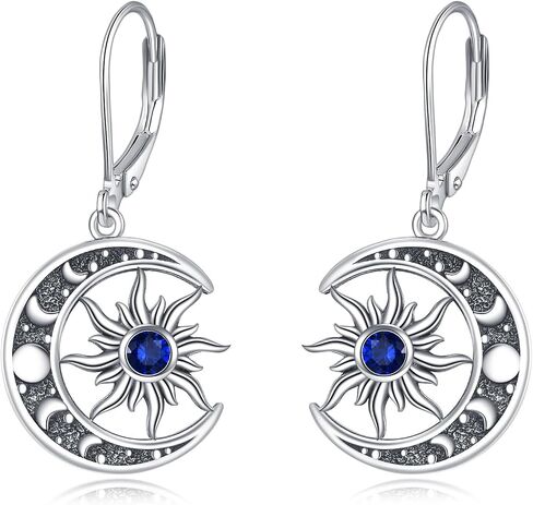 Birthstone Earrings 925 Sterling Silver Birthstone Dangle Earrings Sun Moon Jewelry Gifts for Women in Saudi Arabia