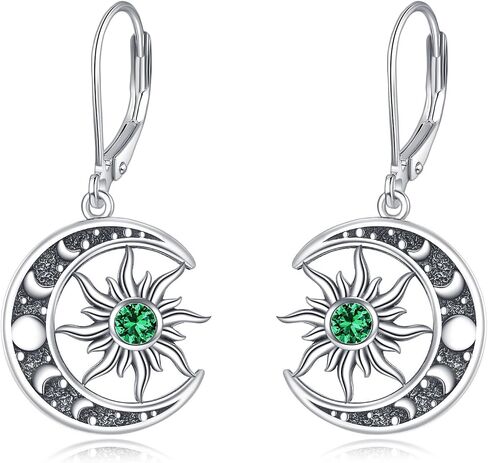 Birthstone Earrings 925 Sterling Silver Birthstone Dangle Earrings Sun Moon Jewelry Gifts for Women in Saudi Arabia